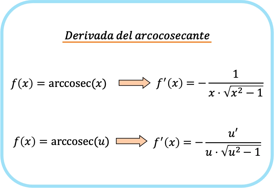 formula de la derivada del arcocosecante