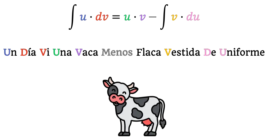 Fórmula de la integración por partes, Un Día Vi Una Vaca Menos Flaca Vestida De Uniforme